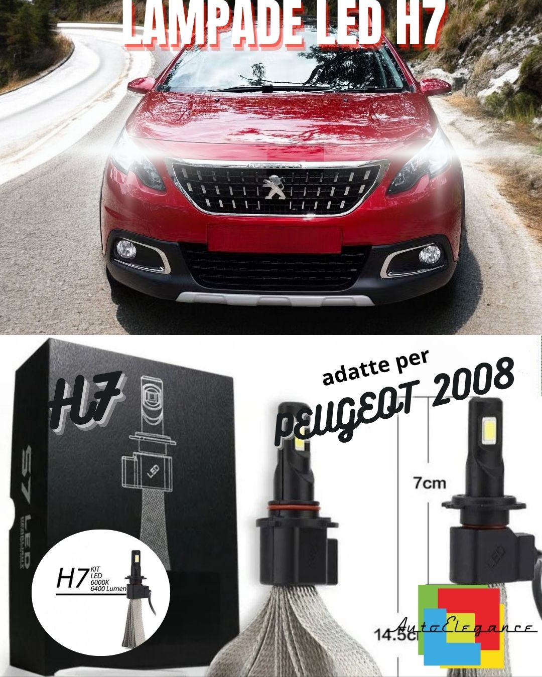 ❤️KIT ANABBAGLIANTI A LED PEUGEOT 2008 LED H7 6000K 6400 LUMEN BIANCO NO ERROR❤️