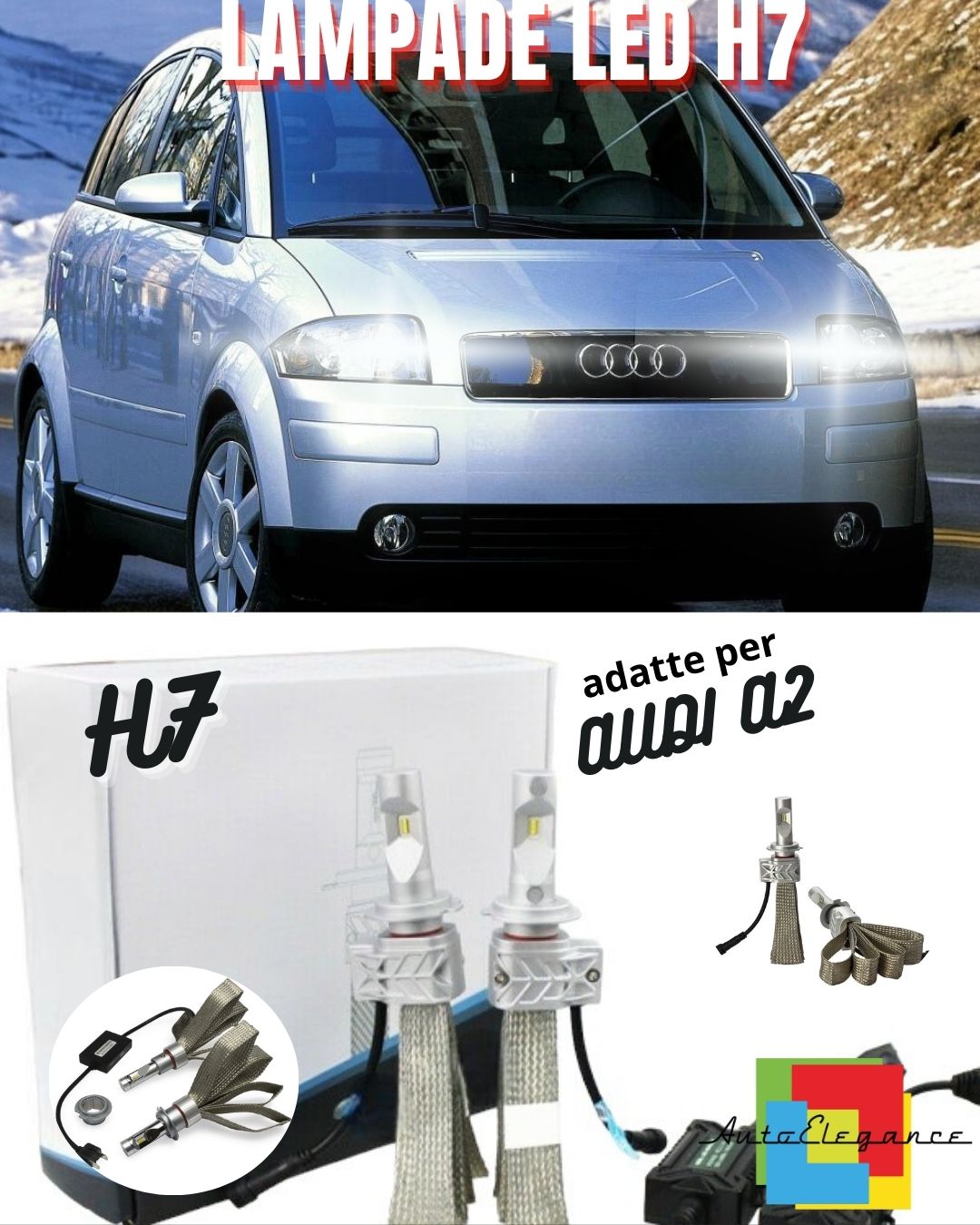 😍KIT LED H7 6500K FULL CANBUS 8000 LUMEN LED LAMPADE PER AUDI A2😍