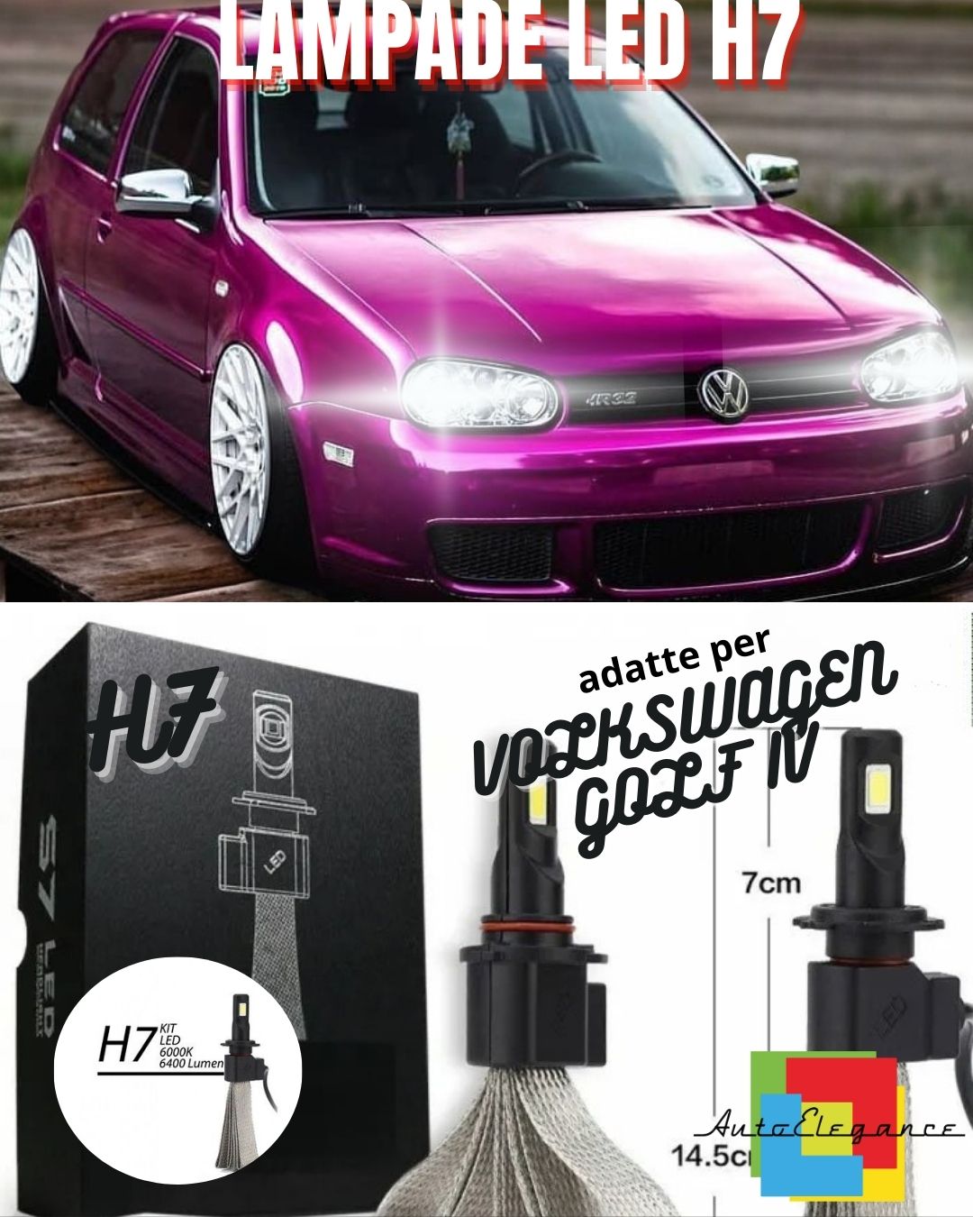💜KIT FULL LED VOLKSWAGEN GOLF IV 4 LAMPADE LED H7 6000K BIANCO GHIACCIO💜