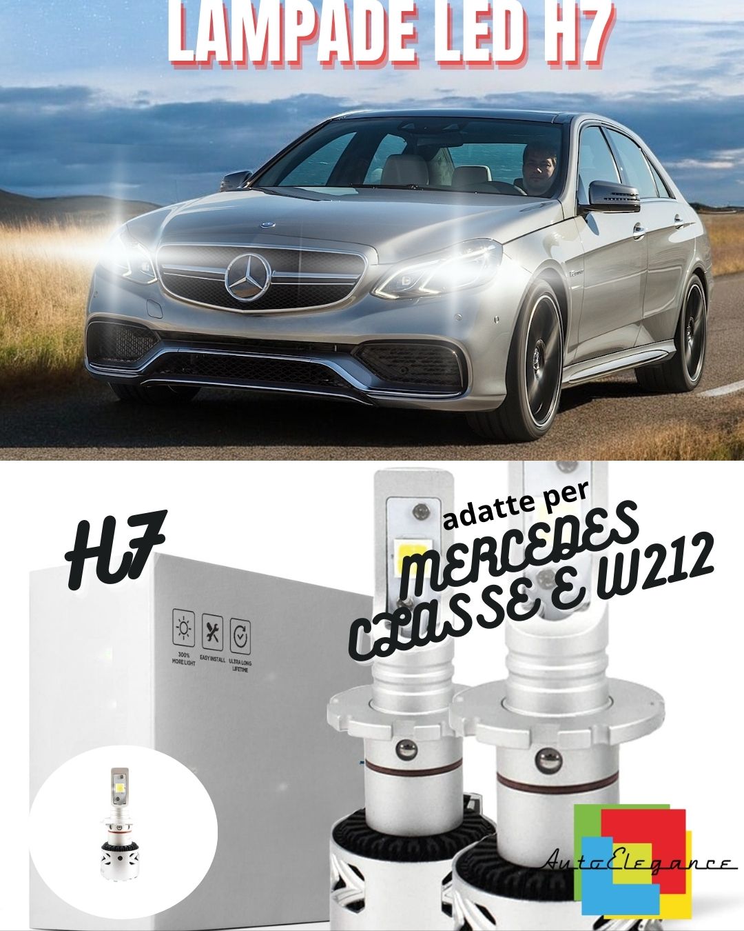 😍KIT LED H7 MERCEDES CLASSE E W212 CANBUS 12000LM LUMEN MONO LED LENTICOLARE😍