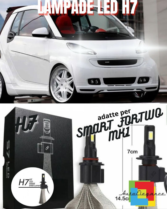 🤍FULL LED KIT SMART FORTWO MK1 LED LAMPS H7 6000K WHITE NO ERROR 6400lm🤍🤍