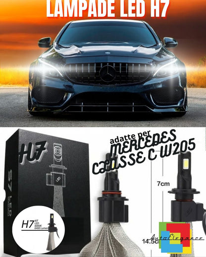 KIT FULL LED MERCEDES CLASSE C W205 LAMPADE LED H7 6000K BIANCO NO ERROR