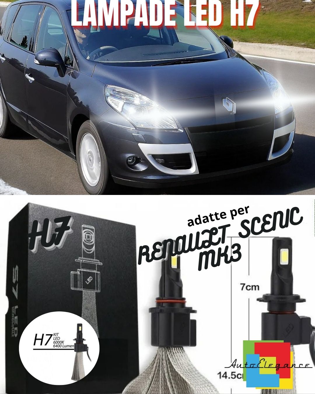 😍KIT LAMPADE ABBAGLIANTI LED RENAULT SCENIC MK3 H7 6000K XENON BIANCO😍