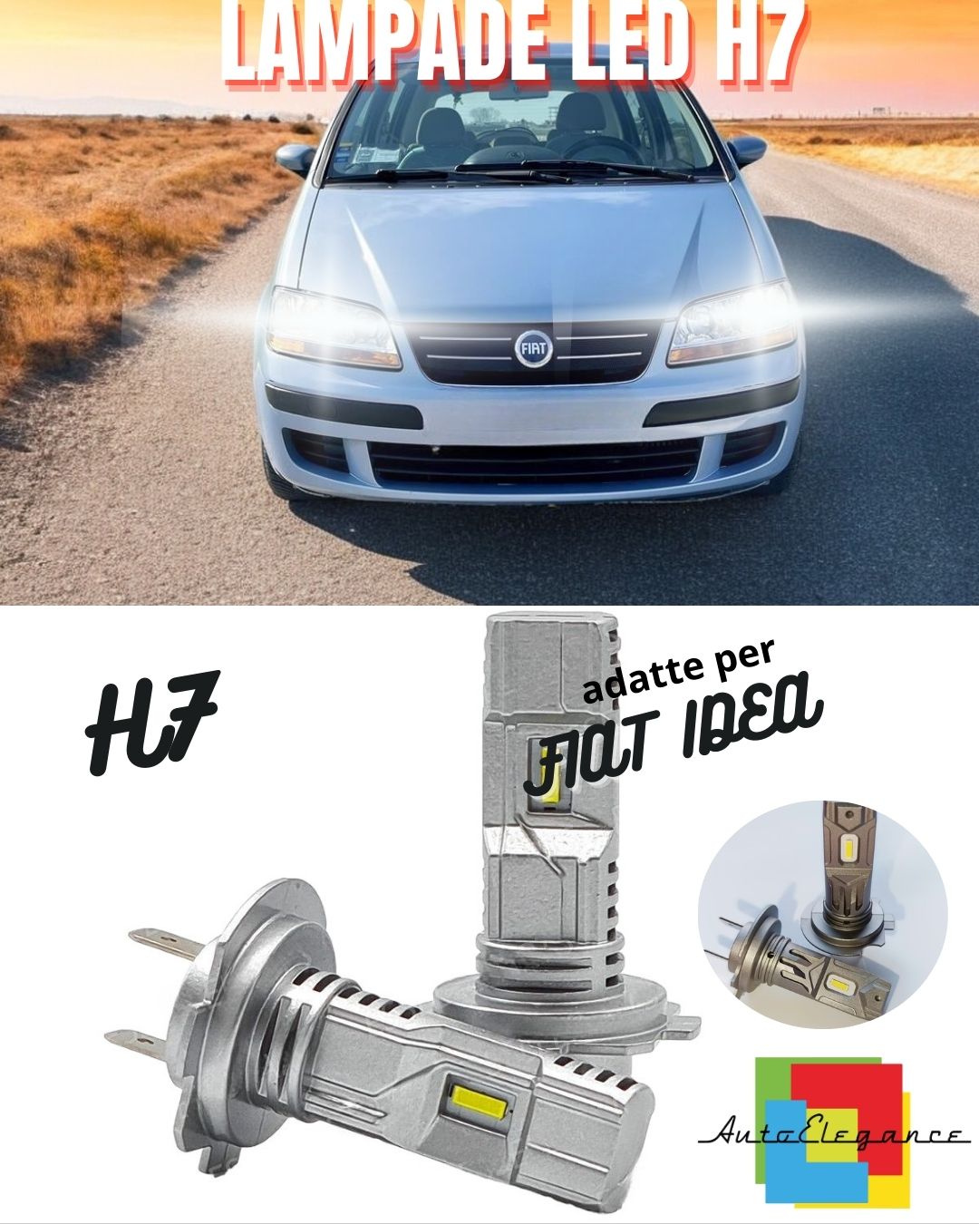 FIAT IDEA H7 LED KIT 6000K WHITE 6000 LUMEN CANBUS LOW BEAM 