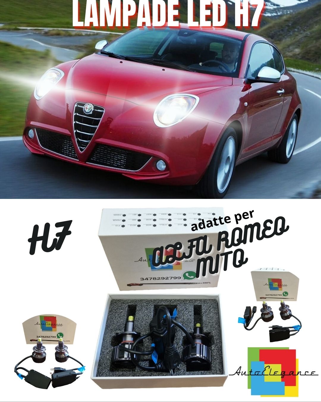😍KIT FULL LED H7 CANBUS ALFA ROMEO MITO 6000K WHITE 9600 LUMEN 80W NO ERROR😍