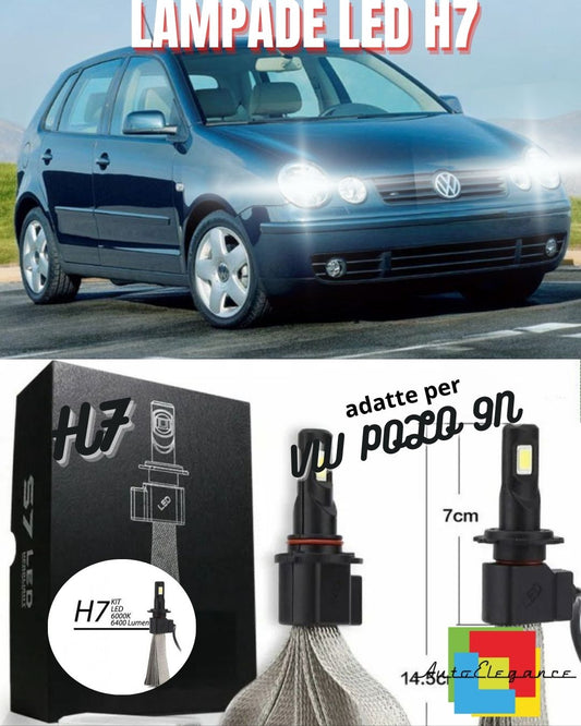 😎KIT LAMPADE ANABBAGLIANTI LED VW POLO 9N LED H7 6000K 6400 LUMEN NO ERROR😎