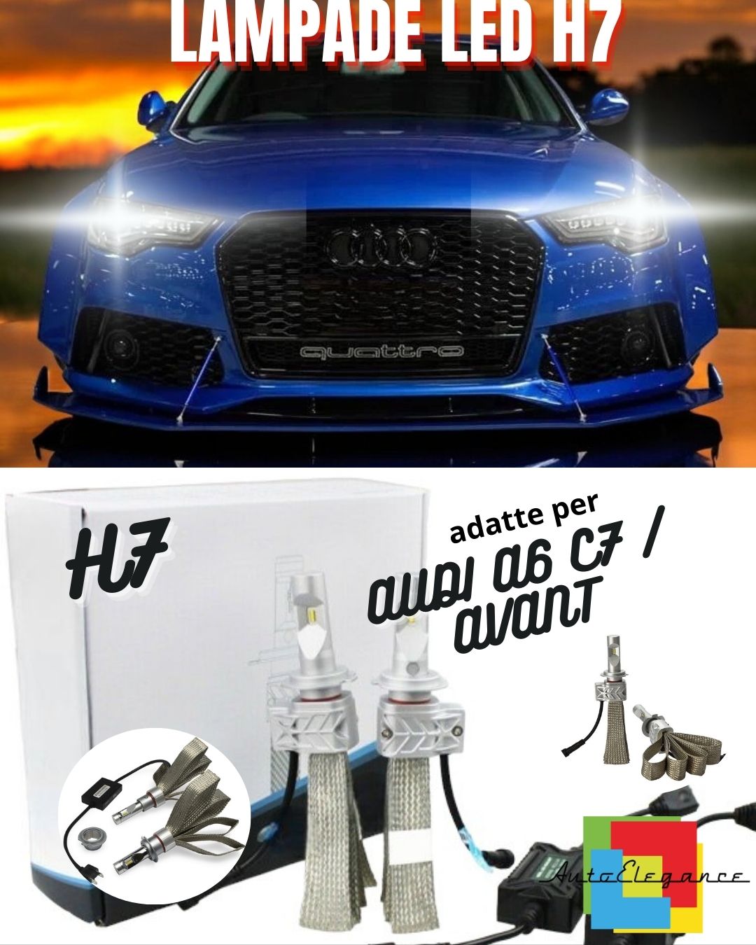 😎KIT LED H7 6500K FULL CANBUS 8000 LUMEN LED LAMPADE PER AUDI A6 C7 / AVANT😎