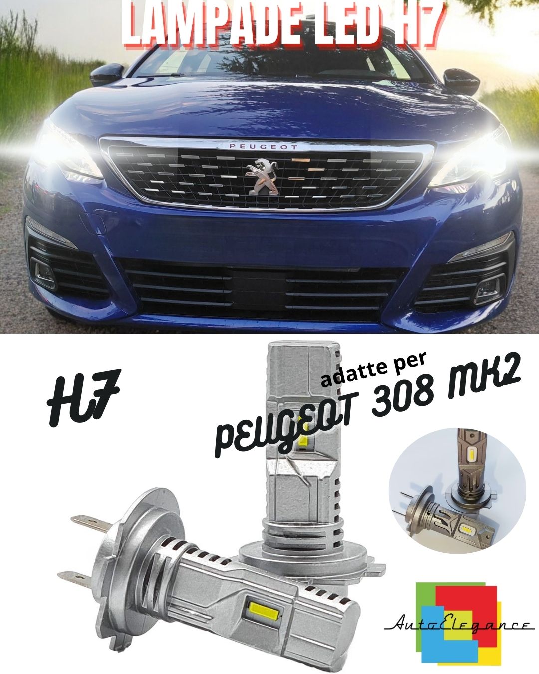 😍H7 LED KIT FOR PEUGEOT 308 MK2 6000K WHITE 6000 LUMENS CANBUS LOW BEAM😍 
