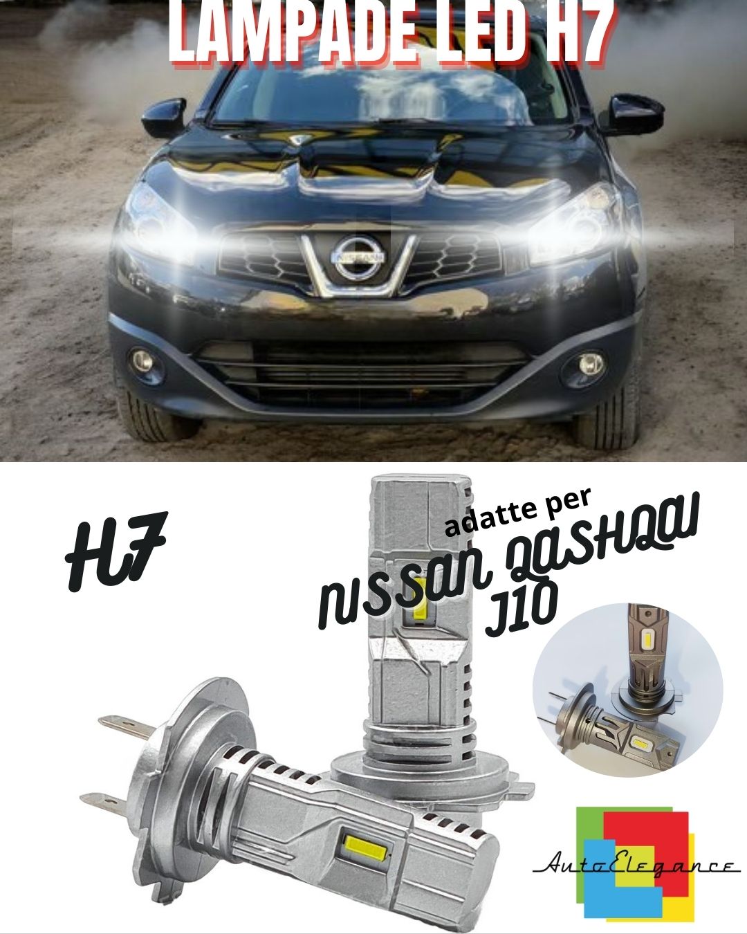 🖤KIT LED H7 NISSAN QASHQAI J10 6000K BIANCO 6000 LUMEN CANBUS ABBAGLIANTI🖤