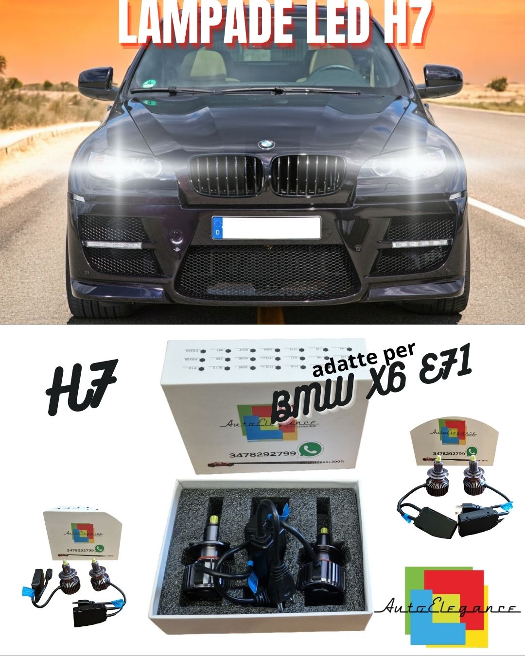 🖤KIT FULL LED H7 CANBUS LED 9600 LUMEN BMW X6 E71 6000K BIANCO ANABBAGLIANTI🖤