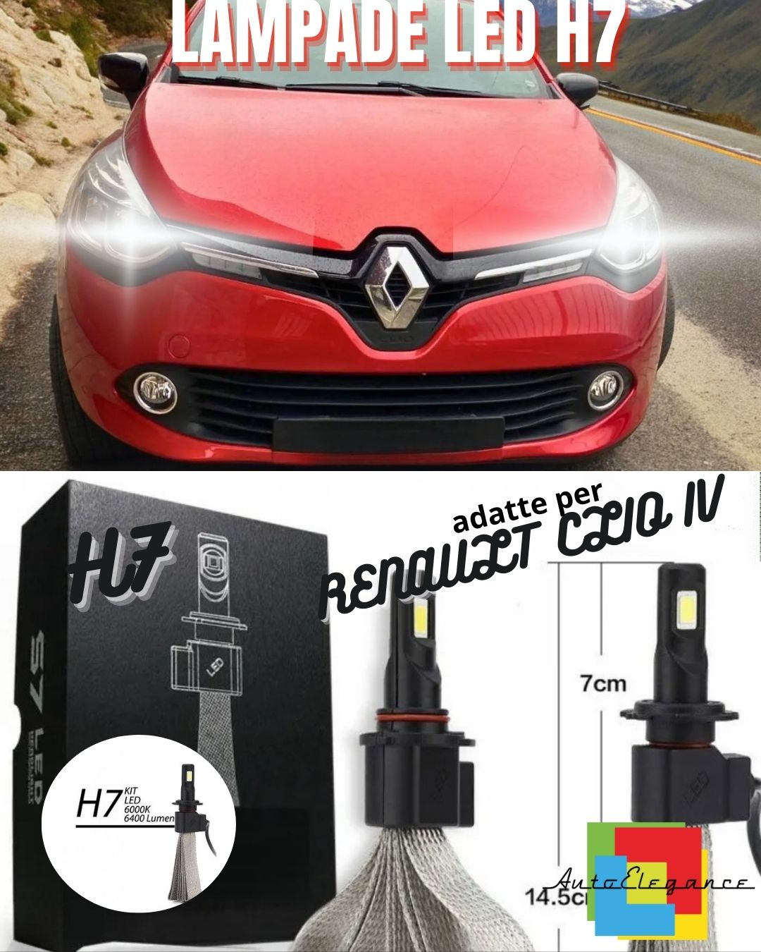 ❤️KIT FULL LED RENAULT CLIO IV RESTYLING LAMPADE LED H7 6000K BIANCO GHIACCIO❤️