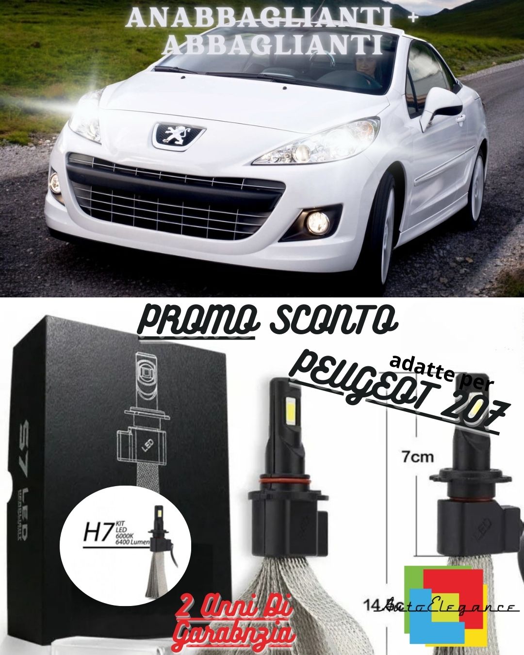 🤍KIT FARI FULL LED PEUGEOT 207 ANABBAGLIANTI ABBAGLIANTI 6000K BIANCO🤍
