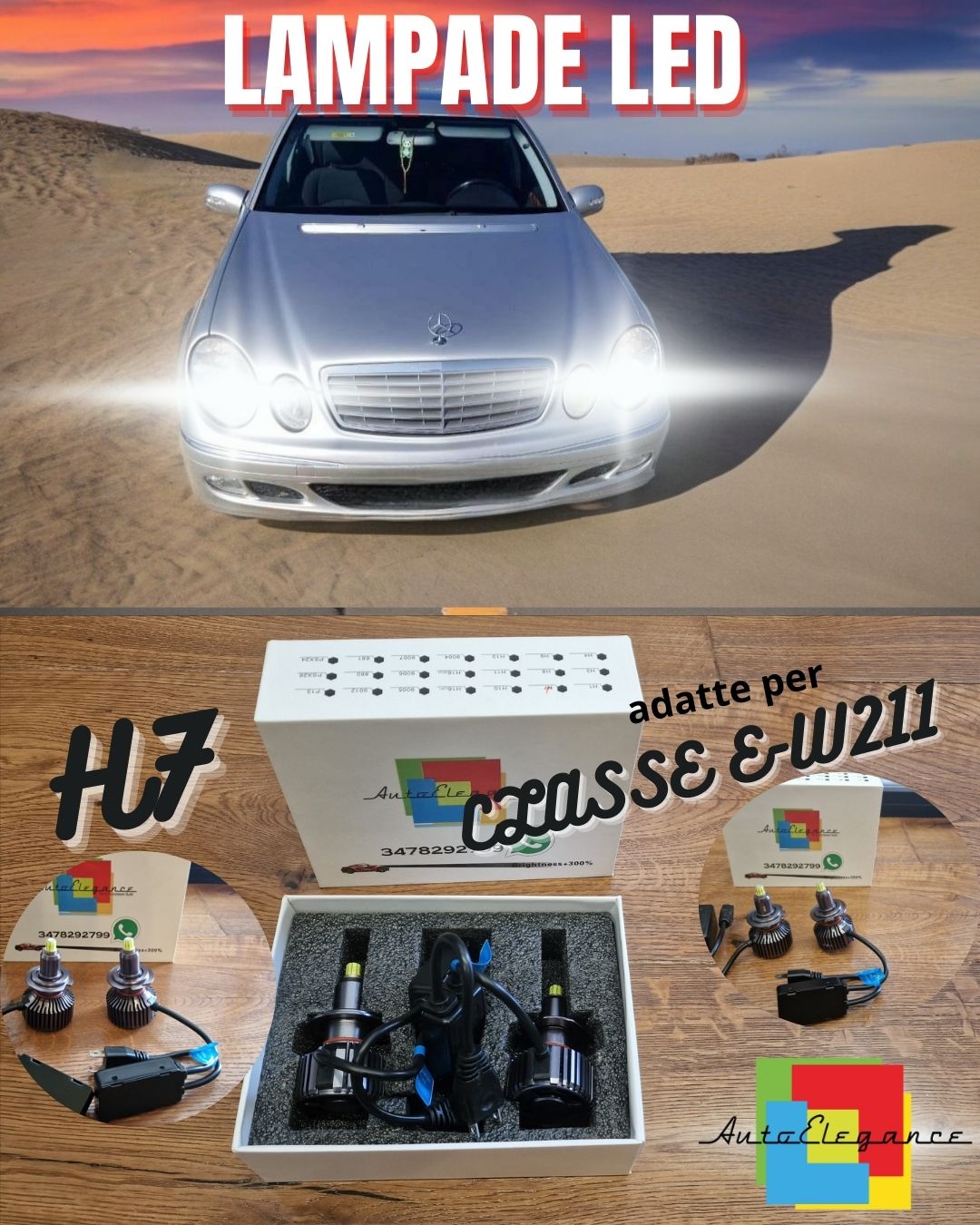 Kit LED H7 CANbus per Mercedes Classe E W211 ANABBAGLIANTI Bianco Ghiaccio 6500K