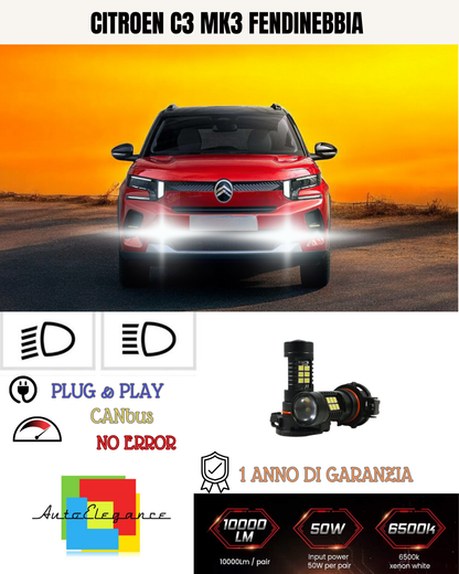 🔥KIT LED  PSX24W CITROEN C3 MK3 6000K BIANCO FENDINEBBIA 🔥