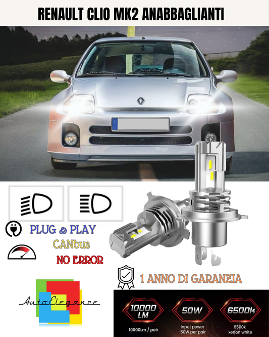 KIT LED H7 PER RENAULT CLIO MK2 II 6000K BIANCO 6000 LUMEN CANBUS ANABBAGLIANTI