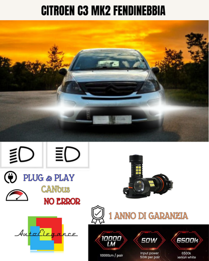 🔥KIT LED  PSX24W CITROEN C3 MK2 6000K BIANCO FENDINEBBIA 🔥