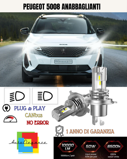 KIT LED H7 PER PEUGEOT 5008 SUV 6000K BIANCO 6000 LUMEN CANBUS ANABBAGLIANTI