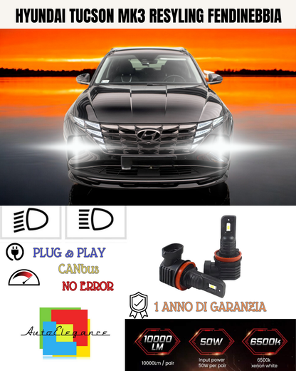 💫KIT LED H8 HYUNDAI TUCSON MK3 RESYLING 6000K BIANCO FENDINEBBIA 💫