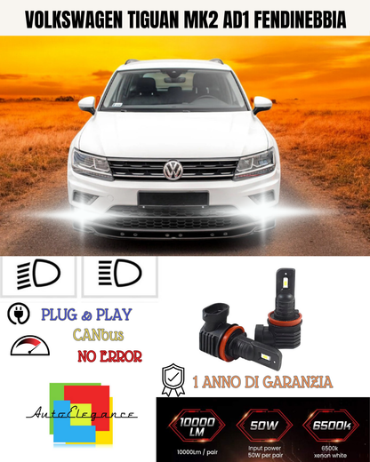 💫KIT LED H8 VOLKSWAGEN TIGUAN MK2 AD1  6000K BIANCO FENDINEBBIA 💫