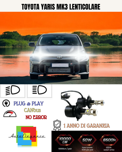 🔥KIT BI-LED H4 TOYOTA YARIS MK3 6000K BIANCO LENTICOLARE🔥