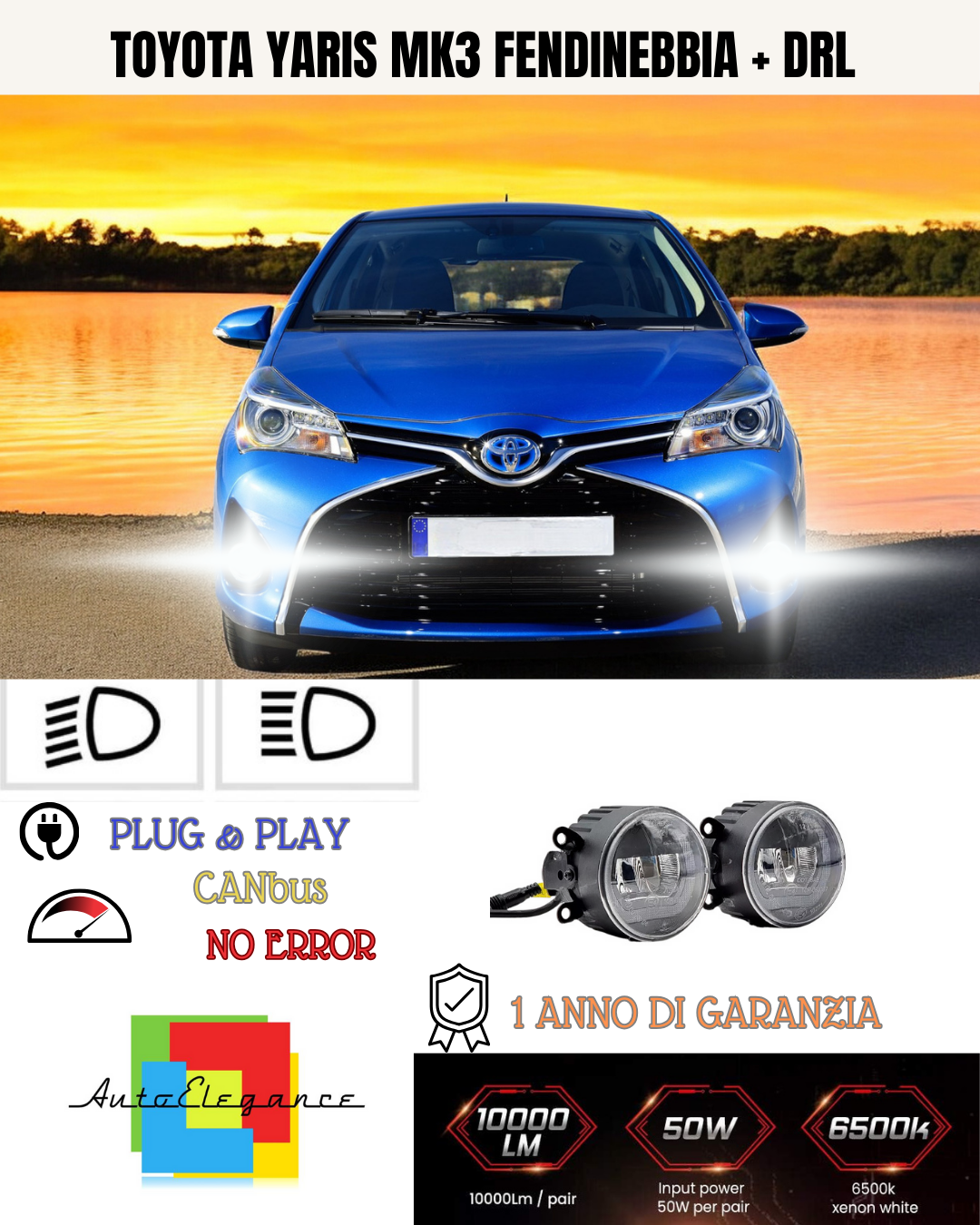 🔥SET PROIETTORI LED TOYOTA YARIS MK3 NERO FENDINEBBIA + DRL🔥