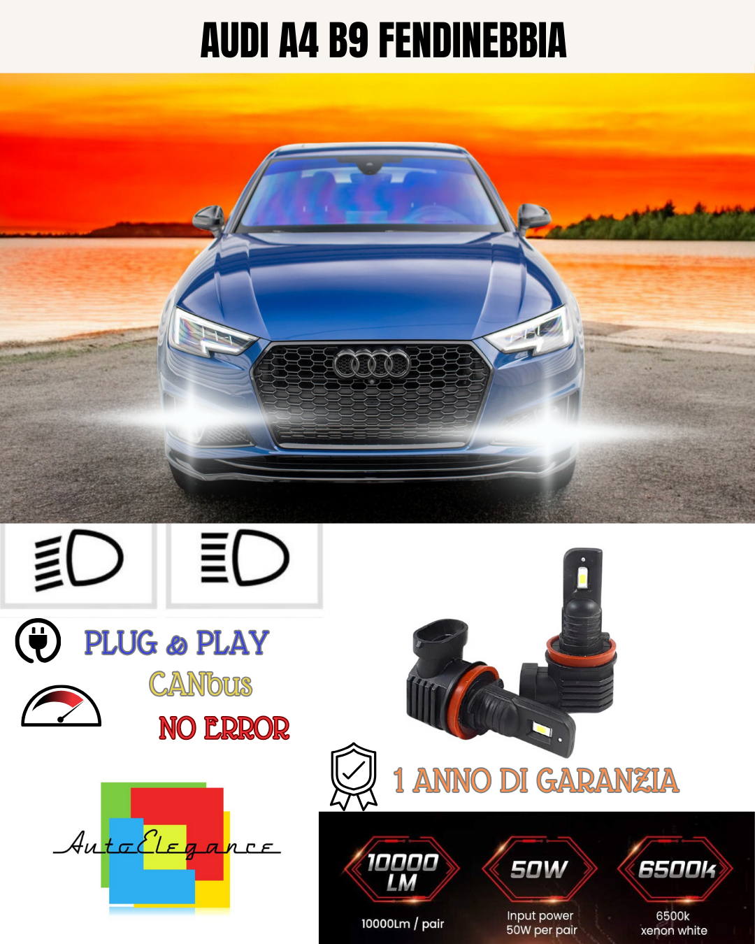 💫KIT LED H8 AUDI A4 B9 6000K BIANCO FENDINEBBIA 💫