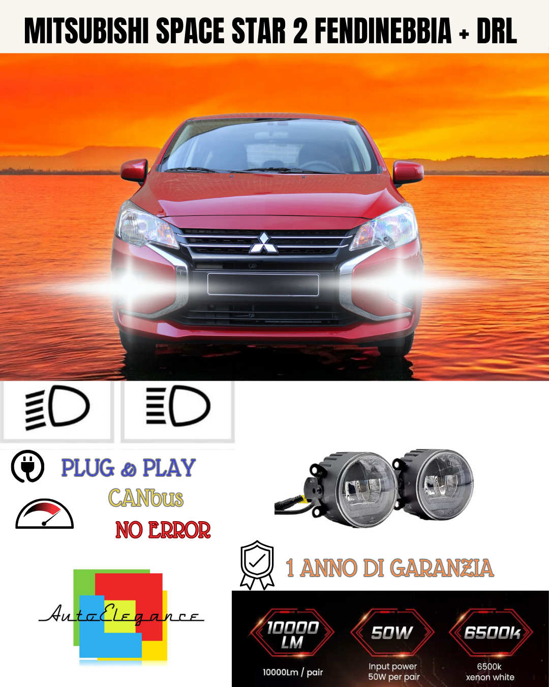🔥SET PROIETTORI LED MITSUBISHI SPACE STAR 2 NERO FENDINEBBIA + DRL🔥