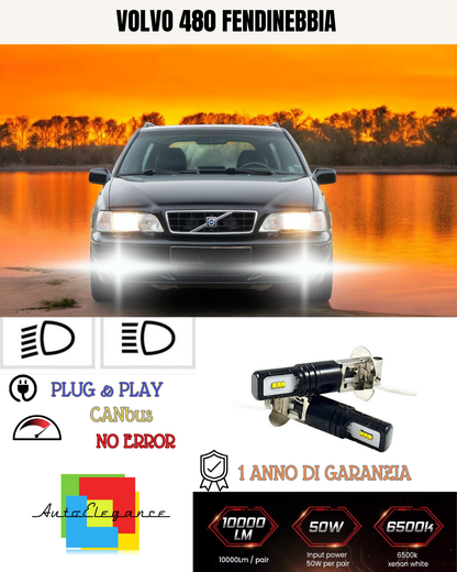 🔥KIT LED H3 VOLVO 480 6000K BIANCO FENDINEBBIA🔥