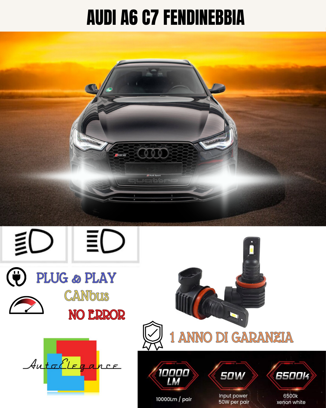 💫KIT LED H11  AUDI A6 C7 6000K BIANCO FENDINEBBIA 💫