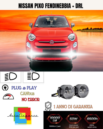 🔥SET PROIETTORI LED FIAT 500X 6500K NERO FENDINEBBIA + DRL🔥