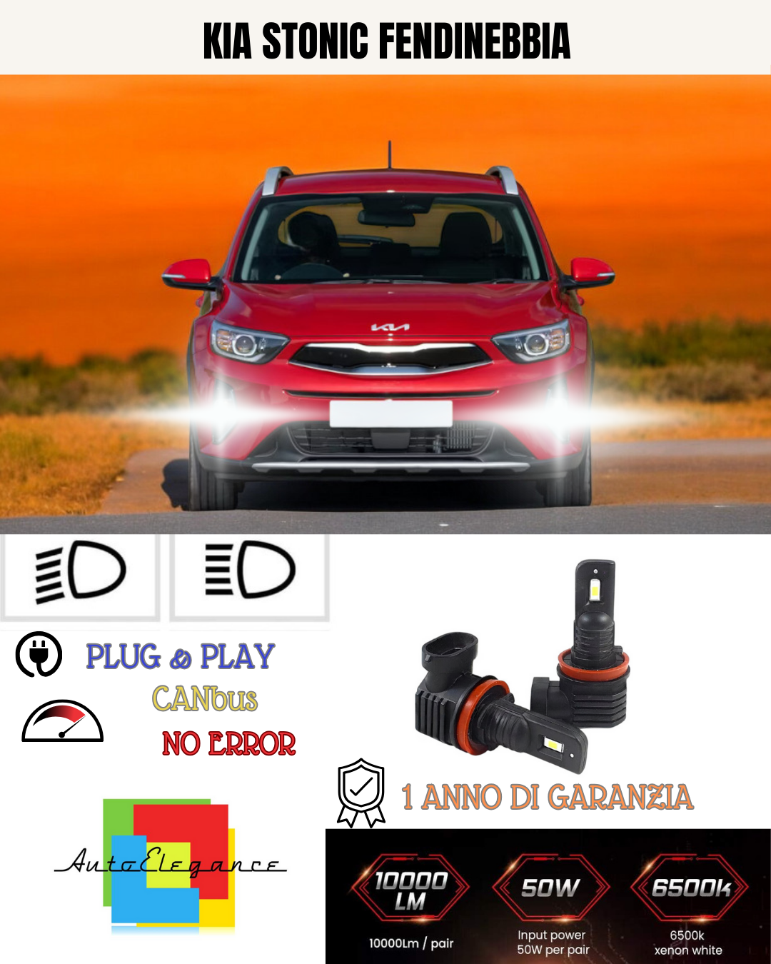 💫KIT LED HB4 KIA STONIC 6000K BIANCO FENDINEBBIA 💫