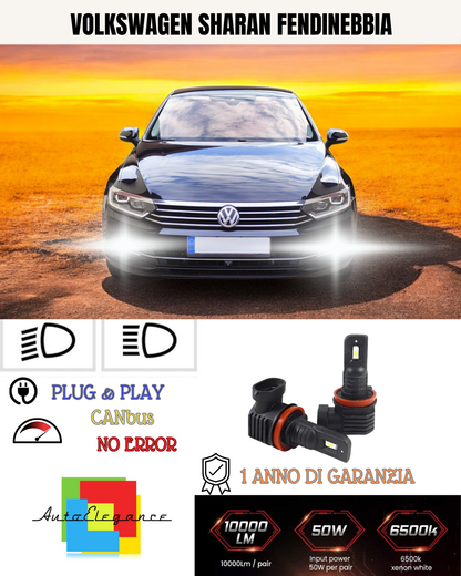 💫KIT LED H8 VOLKSWAGEN SHARAN 6000K BIANCO FENDINEBBIA 💫