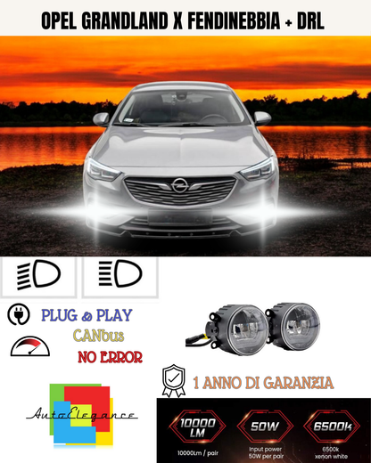🔥SET PROIETTORI LED OPEL GRANDLAND X 6500K NERO FENDINEBBIA + DRL🔥