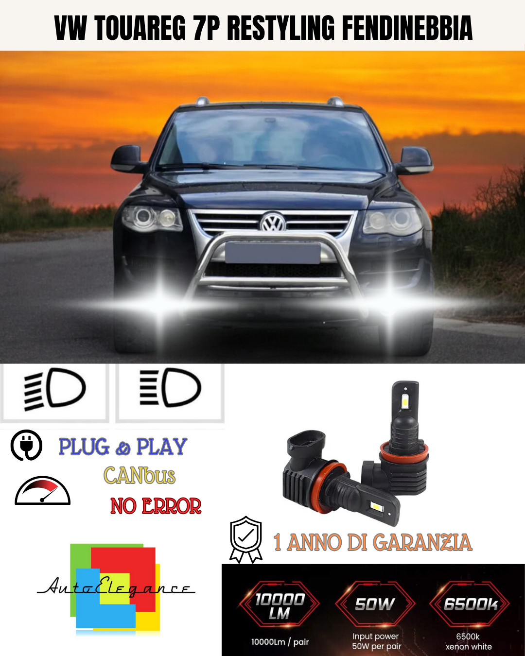 💫KIT LED H11 VW TOUAREG 7P RESTYLING 6000K BIANCO FENDINEBBIA 💫