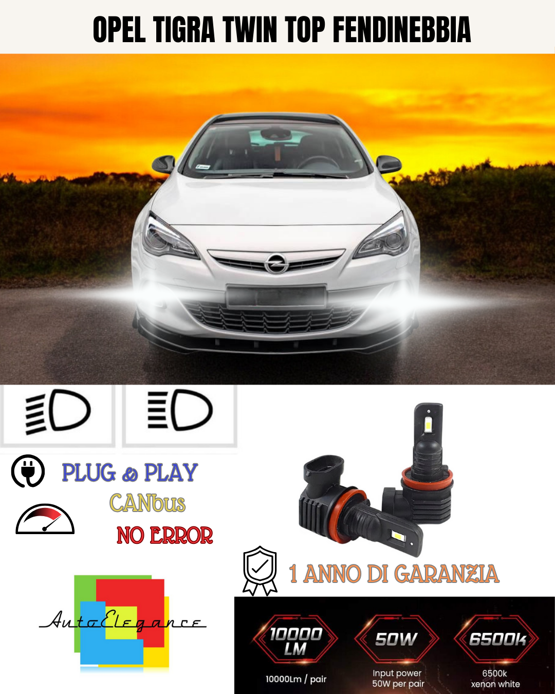 💫KIT LED H11  OPEL TIGRA TWIN TOP 6000K BIANCO FENDINEBBIA 💫