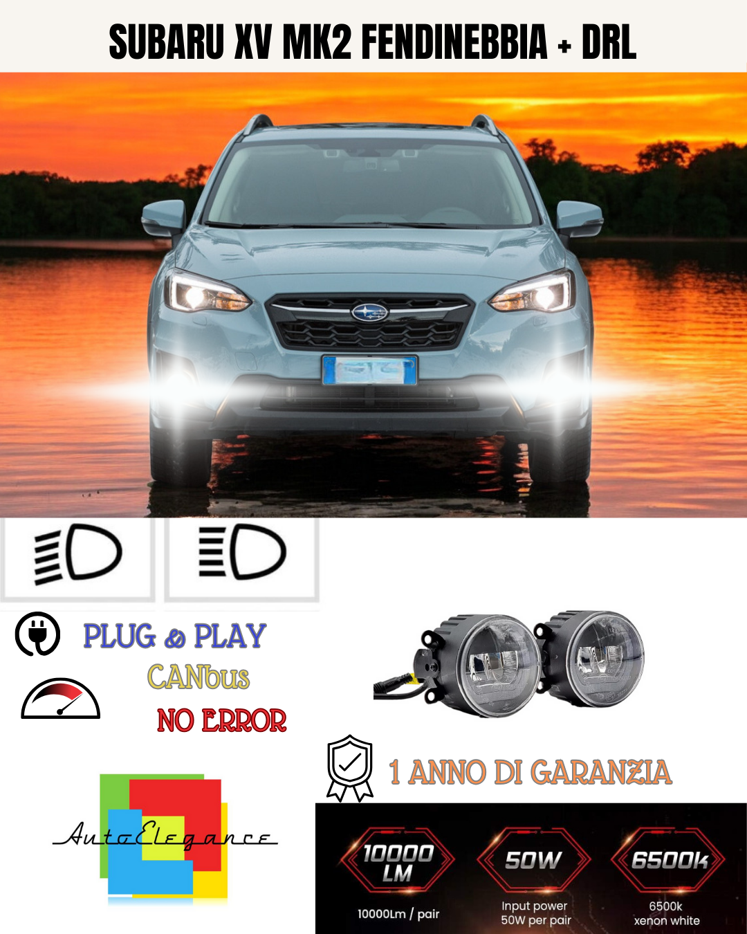 🔥SET PROIETTORI LED SUBARU XV MK2 6500K NERO FENDINEBBIA + DRL🔥