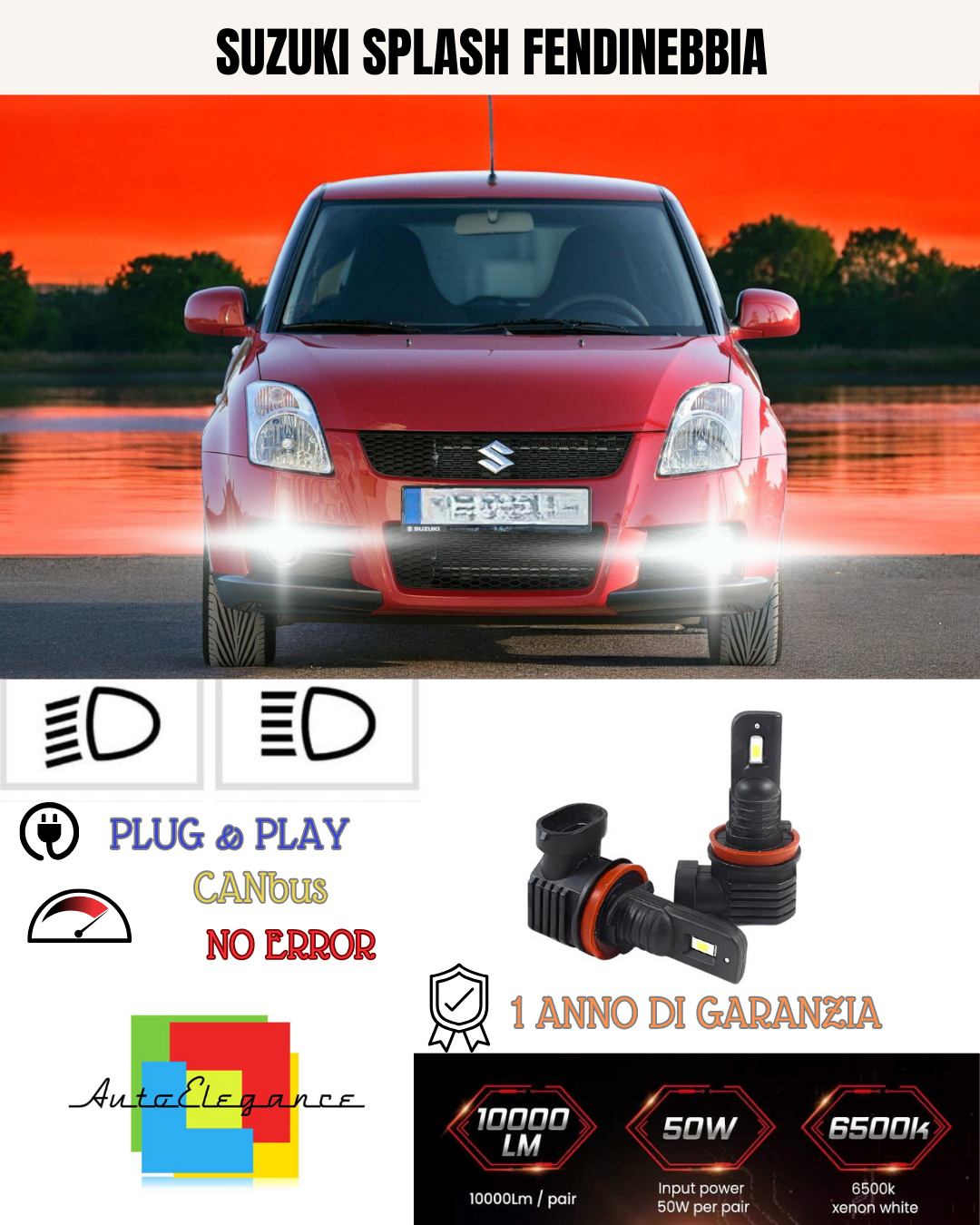 💫KIT LED H11 SUZUKI SPLASH 6000K BIANCO FENDINEBBIA 💫