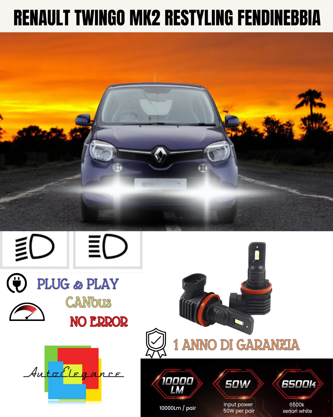 💫KIT LED H11 RENAULT TWINGO MK2 RESTYLING 6000K BIANCO FENDINEBBIA 💫