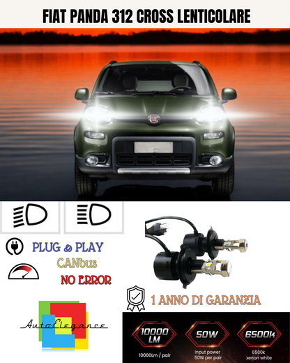 🔥KIT BI-LED H4 FIAT PANDA 312 CROSS 6000K BIANCO LENTICOLARE🔥