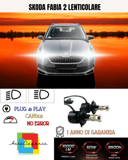 🔥KIT BI-LED H4 SKODA FABIA 2 6000K BIANCO LENTICOLARE🔥
