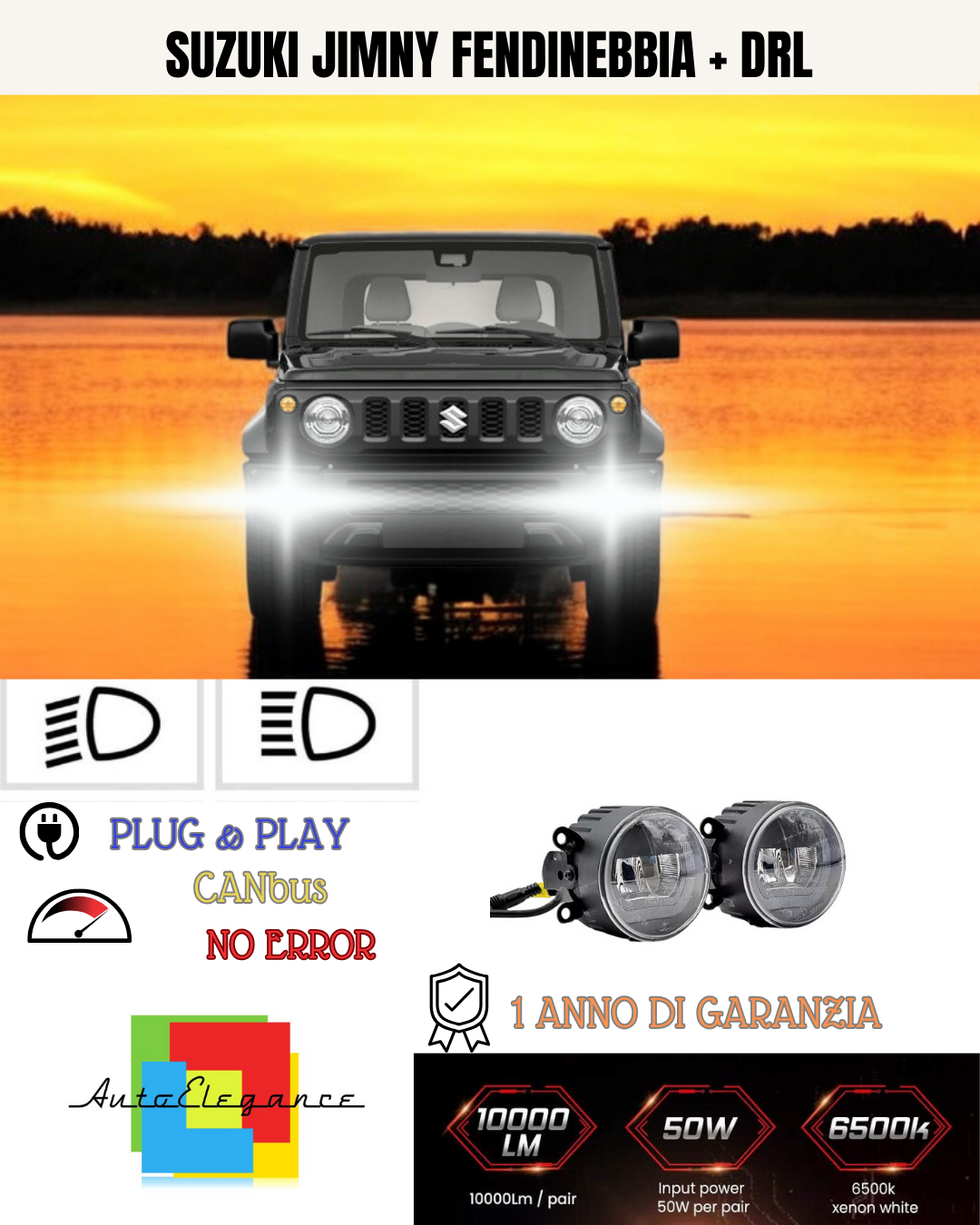 🔥SET PROIETTORI LED SUZUKI JIMNY NERO 6500K FENDINEBBIA + DRL🔥