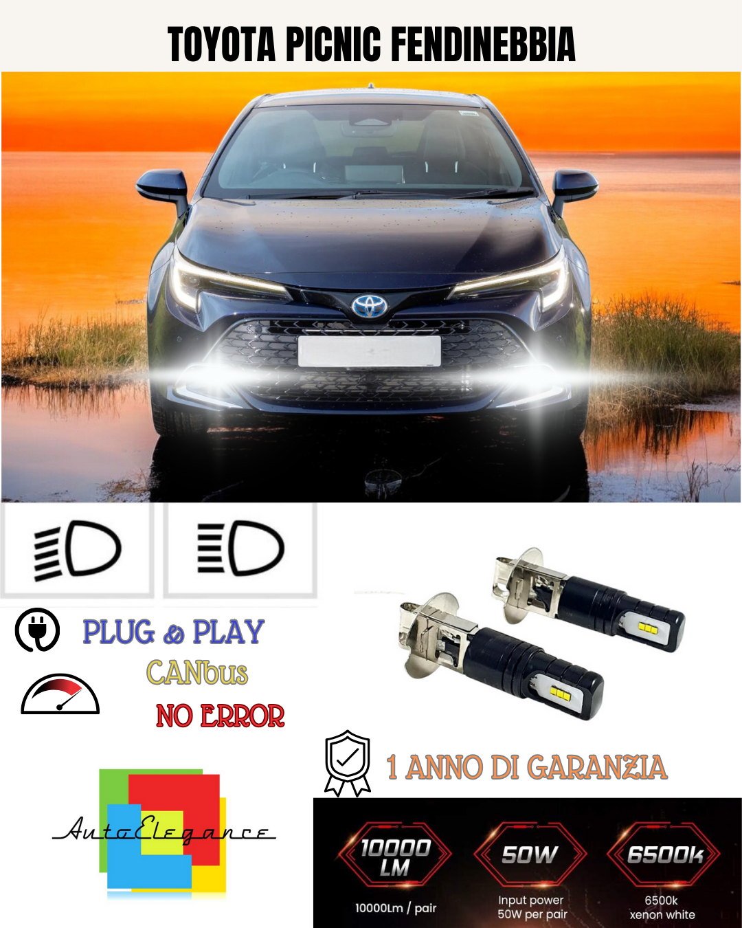 🔥KIT LED H3 TOYOTA PICNIC 6000K BIANCO FENDINEBBIA 🔥
