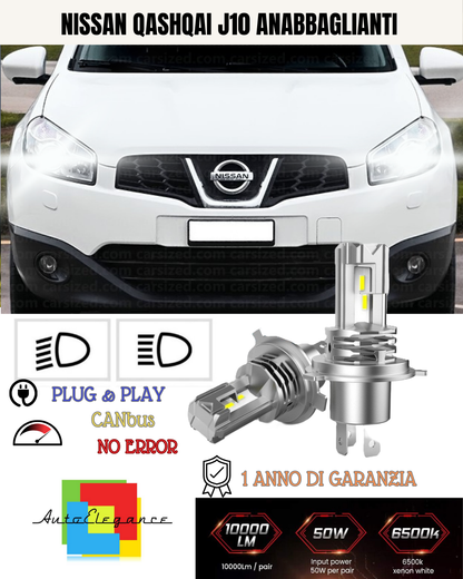 KIT LED H7 NISSAN QASHQAI J10 6000K BIANCO 6000 LUMEN CANBUS ANABBAGLIANTI