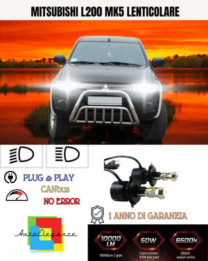 🔥KIT BI-LED H4 MITSUBISHI L200 MK5 6000K BIANCO LENTICOLARE🔥