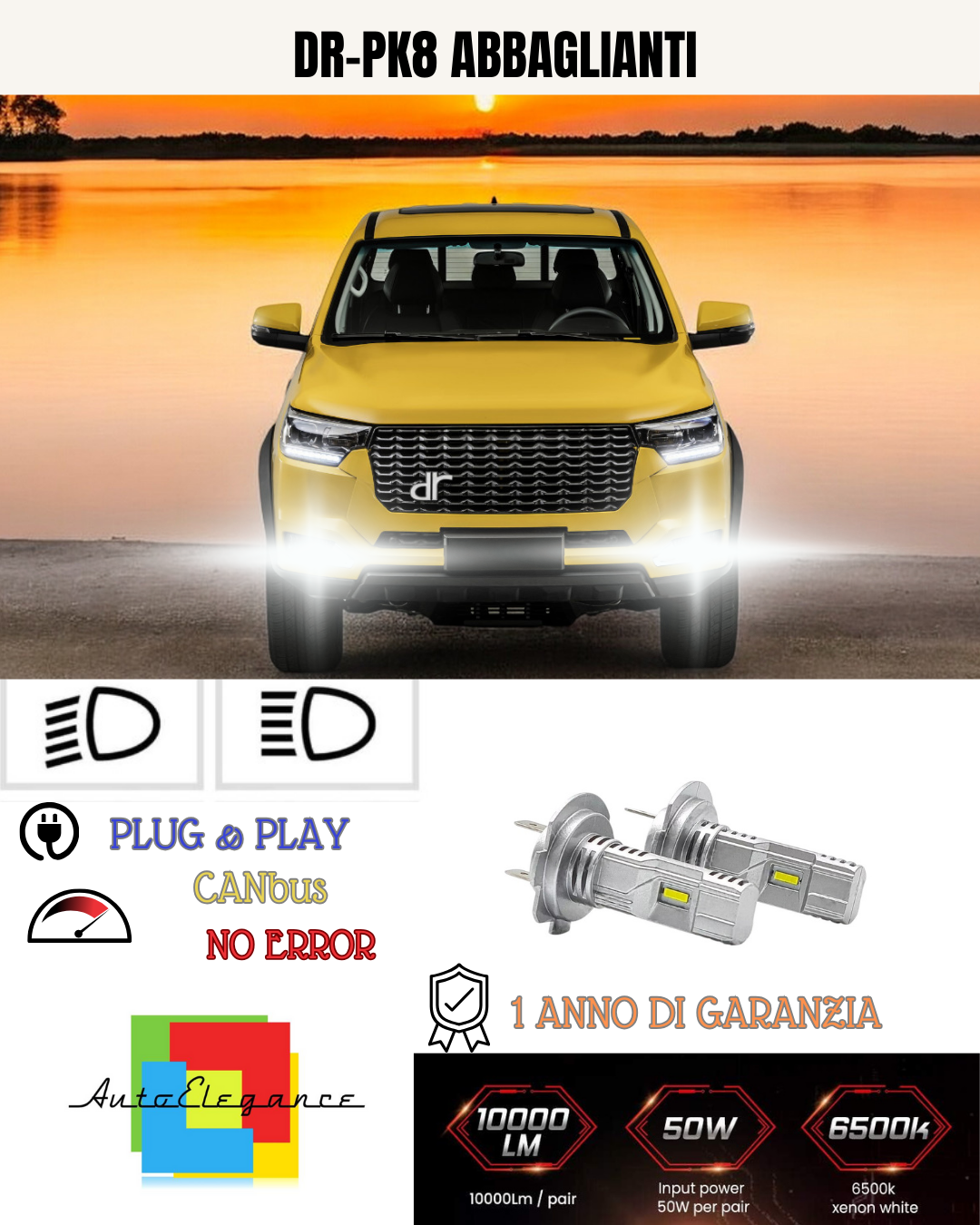 🔥KIT LED H7 DR-PK8 6000K BIANCO ABBAGLIANTI🔥