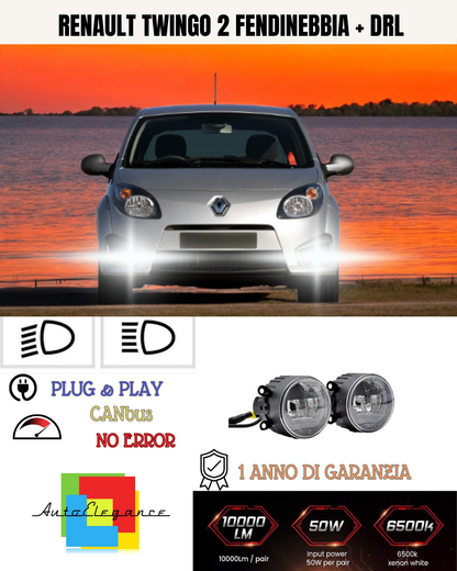 🔥SET PROIETTORI LED RENAULT TWINGO 2 RESTYLING 6500K NERO FENDINEBBIA + DRL🔥