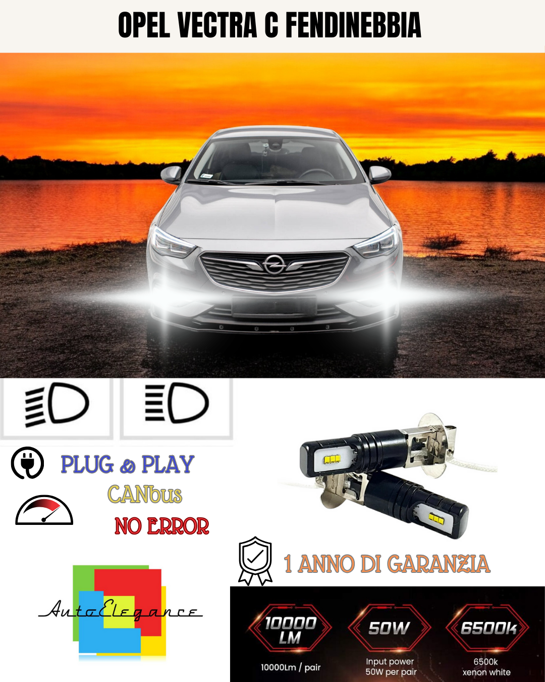 🔥KIT LED H3 OPEL VECTRA C 6000K BIANCO FENDINEBBIA🔥