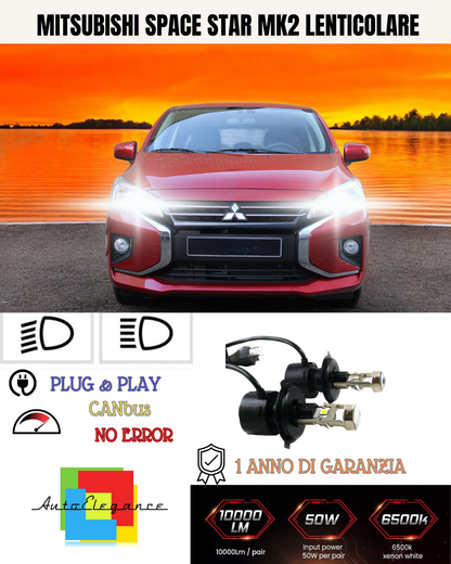 🔥KIT BI-LED H4 MITSUBISHI SPACE STAR MK2 6000K BIANCO LENTICOLARE🔥