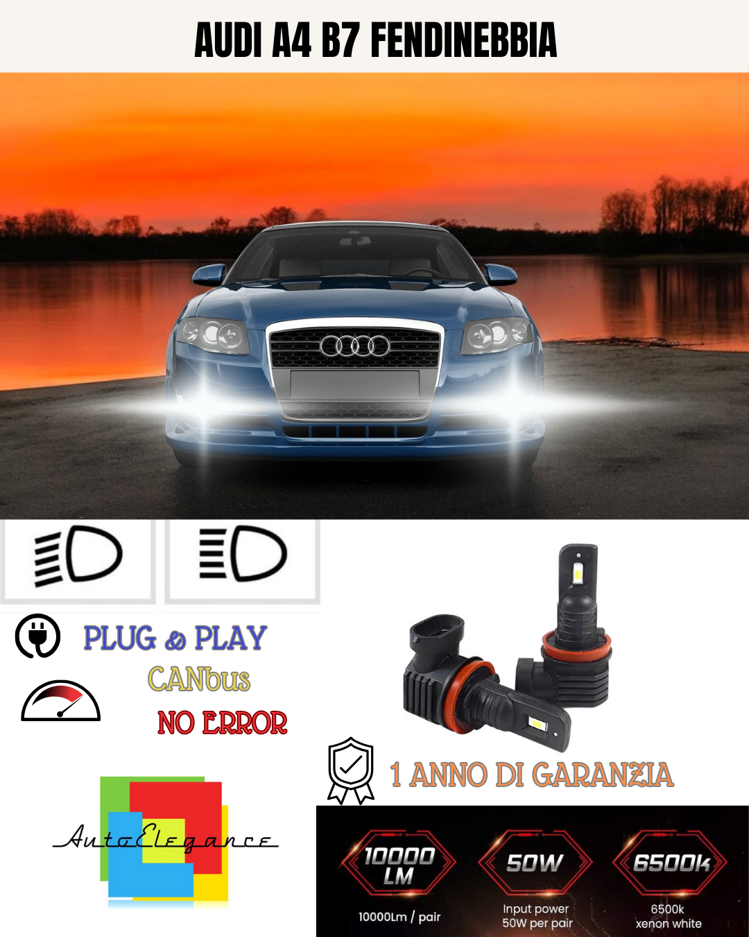 💫KIT LED H11 AUDI A4 B7 6000K BIANCO FENDINEBBIA 💫
