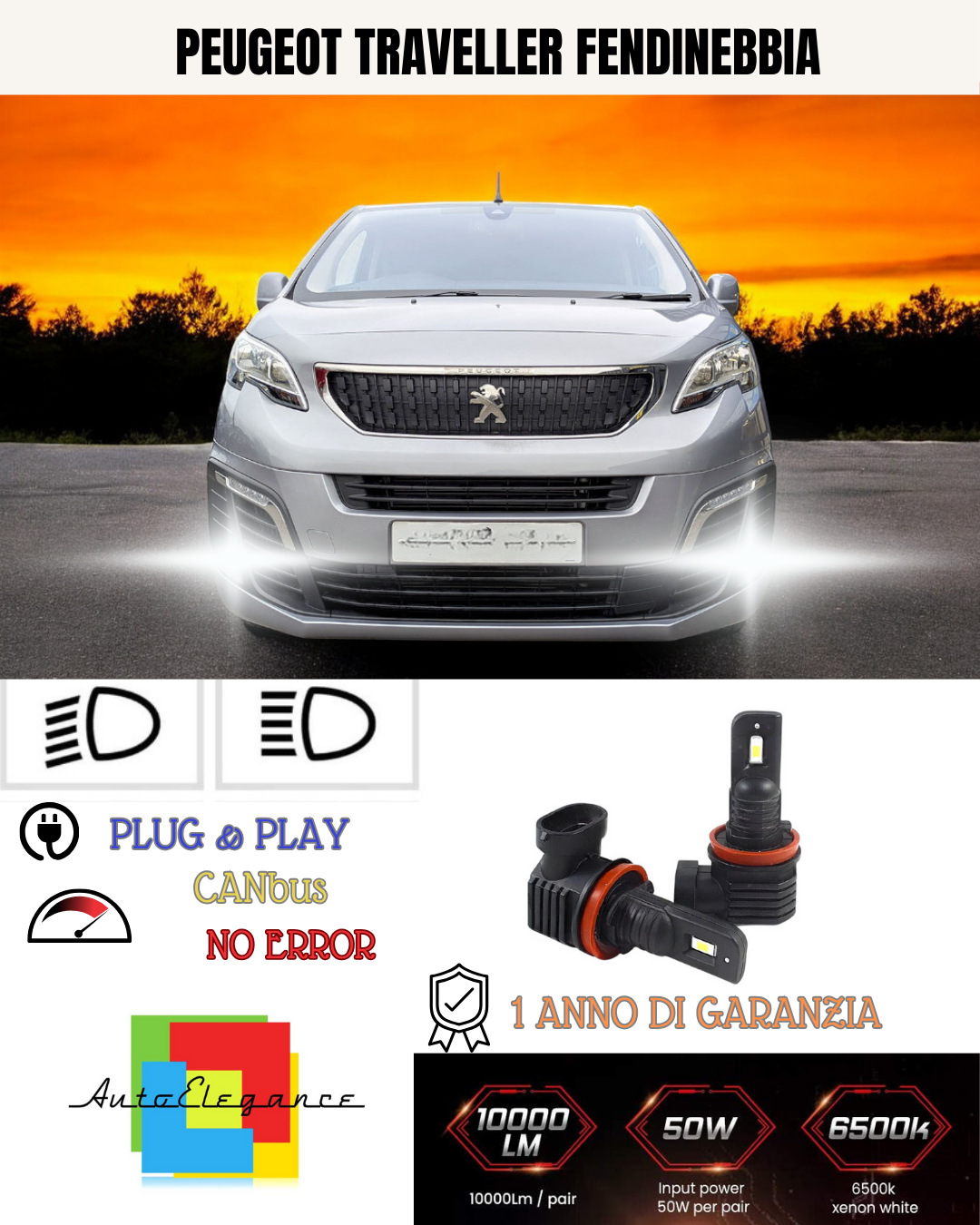 💫KIT LED H11 PEUGEOT TRAVELLER 6000K BIANCO FENDINEBBIA 💫